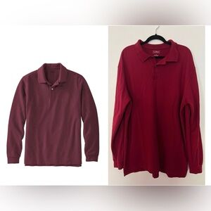 L.L. Bean Mens Maroon Regular Polo Shirt Long Sleeve Classic Large Cotton Waffle